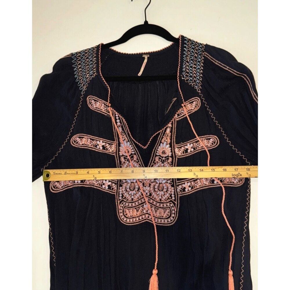 Free People Black Long-Sleeve Embroidered Tunic with Peach Accents - Picture 9 of 10